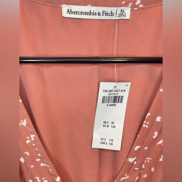 Abercrombie & Fitch NEW Smocked Waist Mini Dress in Coral Pattern Size XL - Picture 5 of 6
